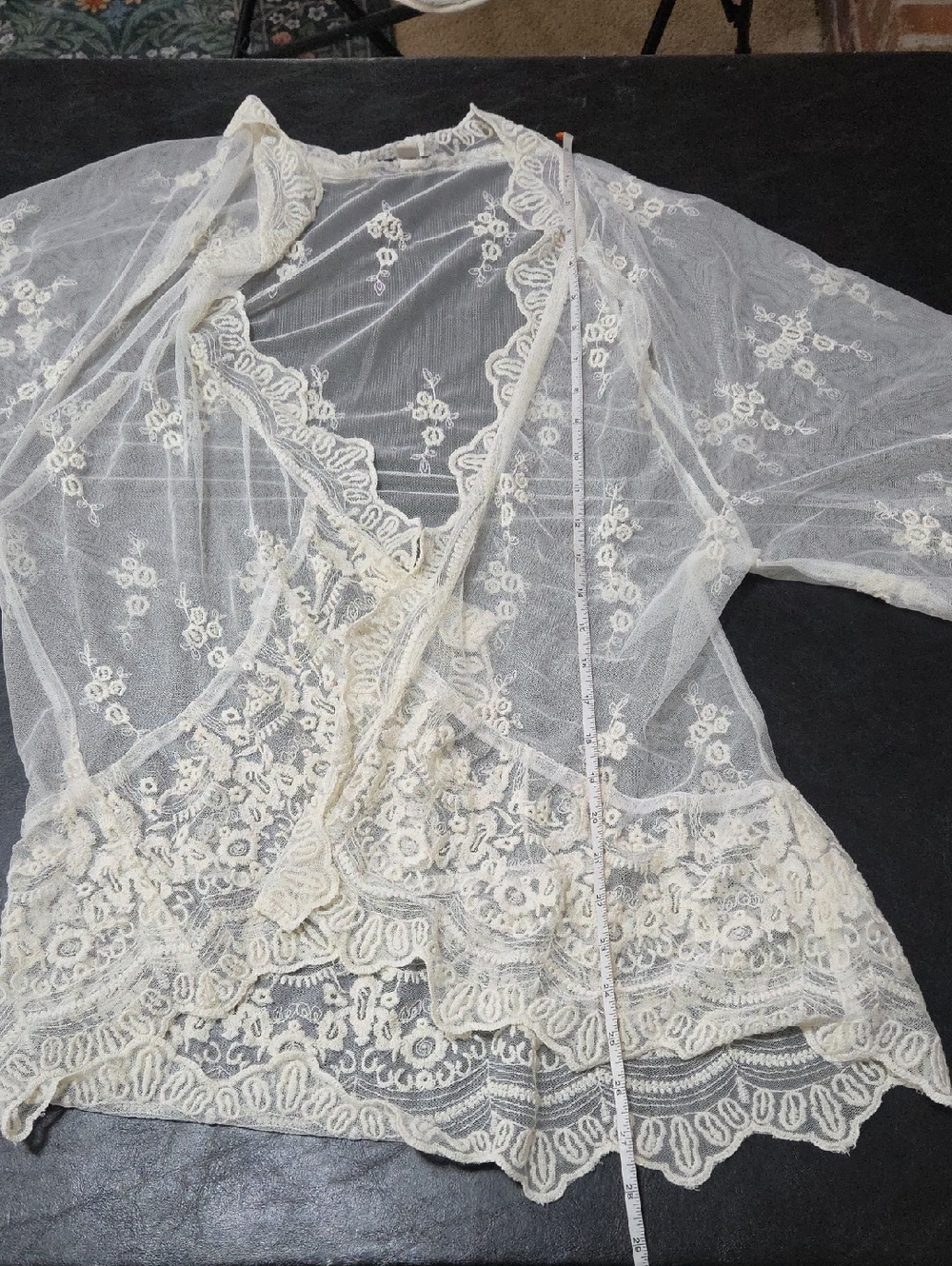 American Eagle Sheer White Lace Boho Kimono Cardigan Top Embroidered Medium M - Picture 7 of 8